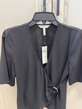 BCBGeneration Black Short Sleeve Wrap Blouse
